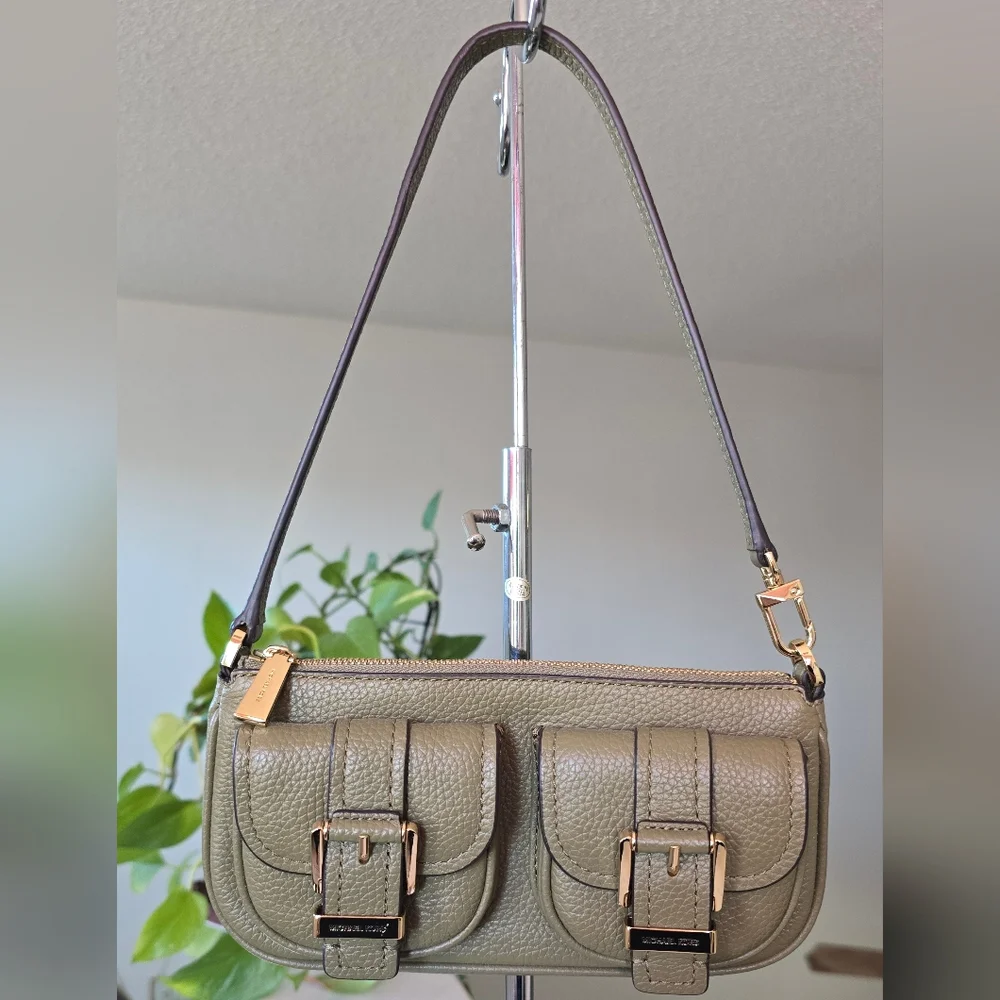 MICHAEL Michael Kors Zoe Small Leather Safari Green Shoulder Bag Wristlet